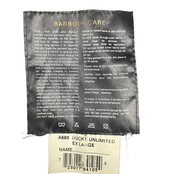 Barbour Ducks Unlimited Waxed Cotton Jacket Ltd Ed. A885 Size XL - Picture 7 of 8